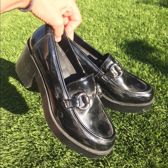Black patent leather platform oxford loafer mules - Picture 2 of 4